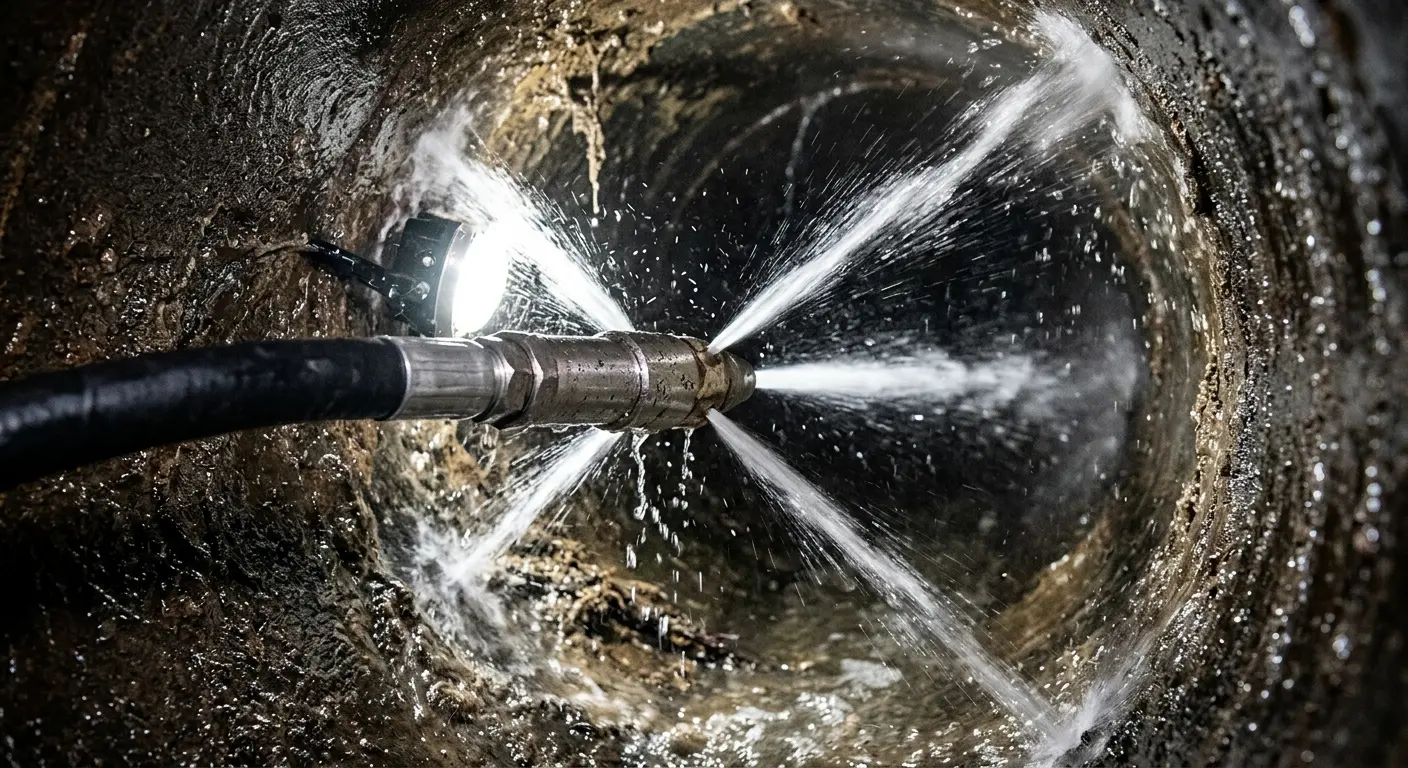 High-pressure hydro jetting nozzle cleaning sewer pipe for Storm Drain Cleaning in Waite Park